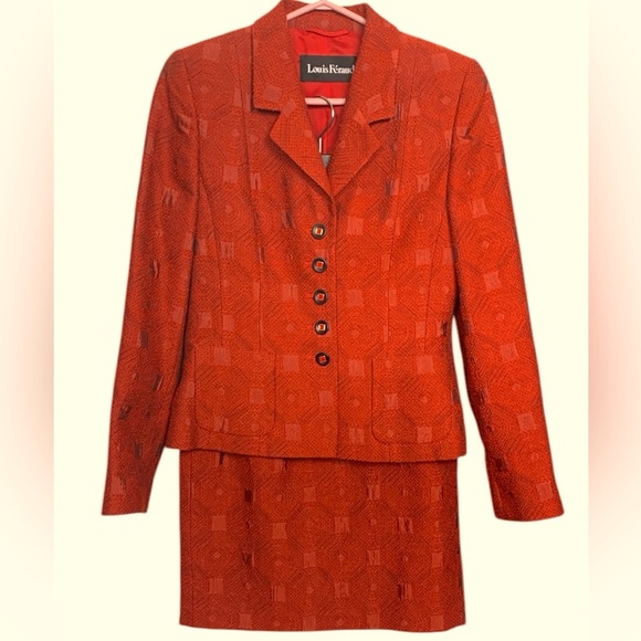 Louis Feraud Vintage Wool Blend, Lined, Rusty Red Blazer and Skirt Set - Picture 1 of 17